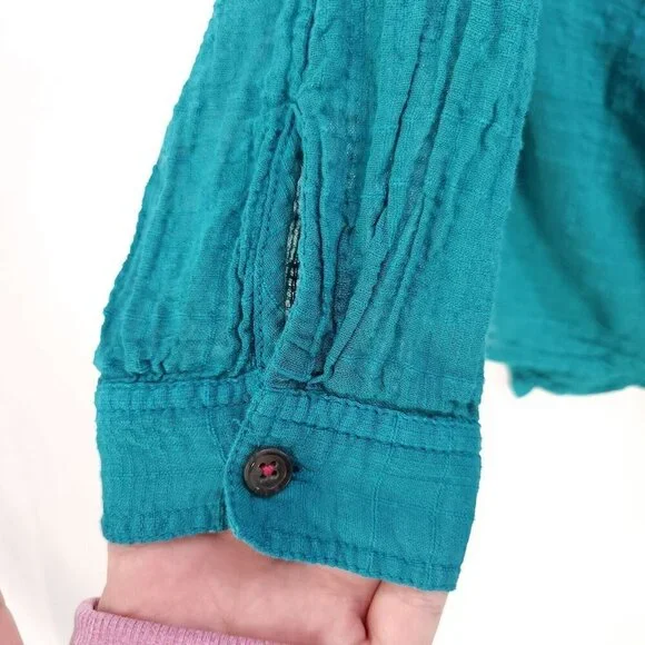 Pilcro By Anthropology Button Up Shirt Small Long Sleeves Green Top Swiss Dot - Picture 12 of 13